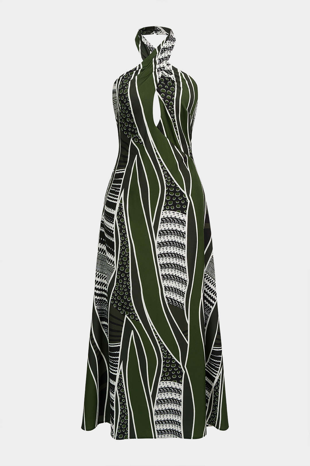 Abstract Print Halter Neck Cut Out Maxi Dress