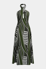 Abstract Print Halter Neck Cut Out Maxi Dress