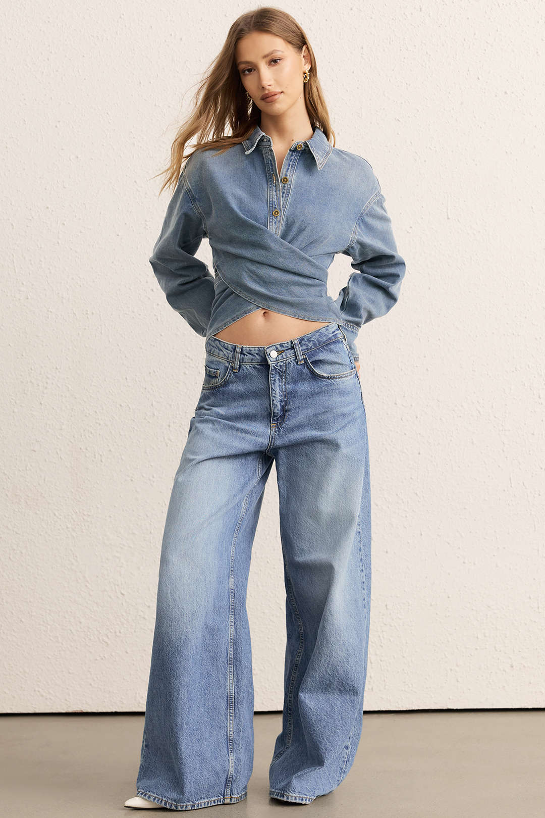 Denim Ruched Crossed Outerwear