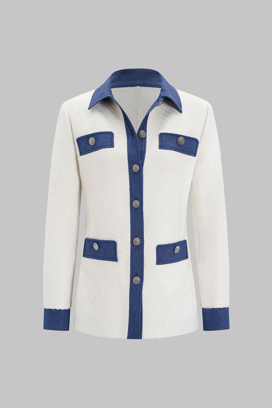 Denim Patchwork Button Blazer