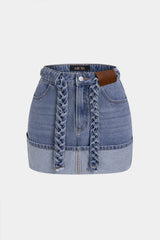 Denim Braided Belted Pocket Skirt