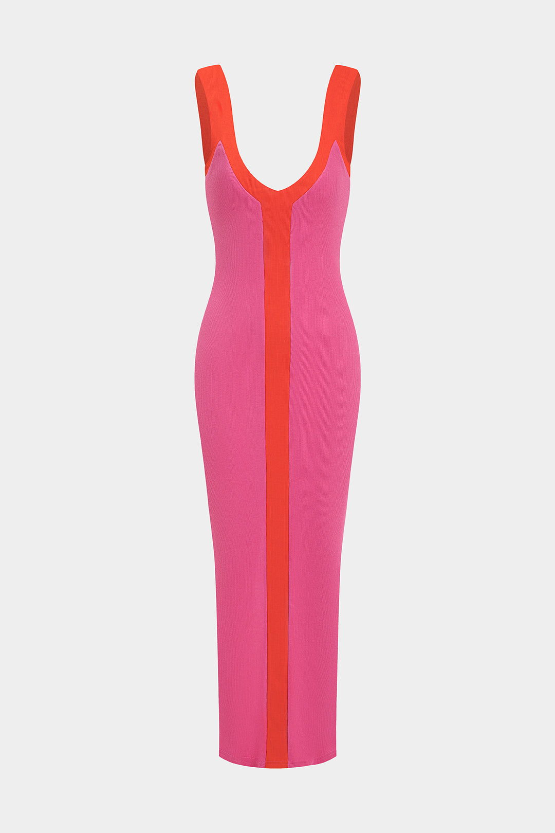 Colorblock V-neck Ribbed Split Maxi Dress