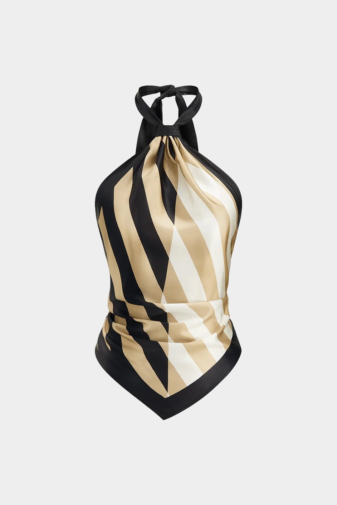 Contrast Stripes Print Satin Halter Neck Backless Tank Top