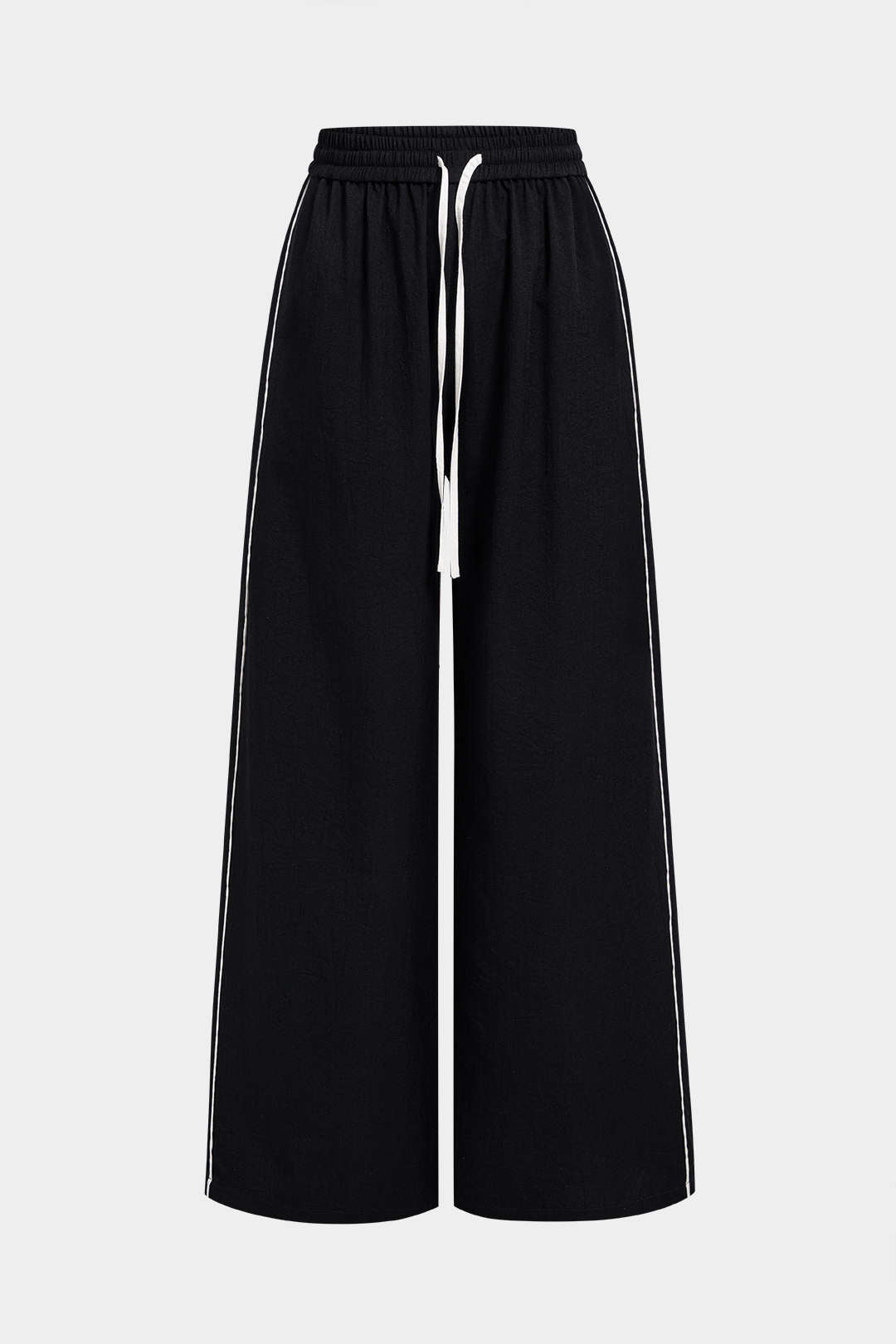 Contrast Binding Drawstring Shirred Waistband Wide Leg Pants
