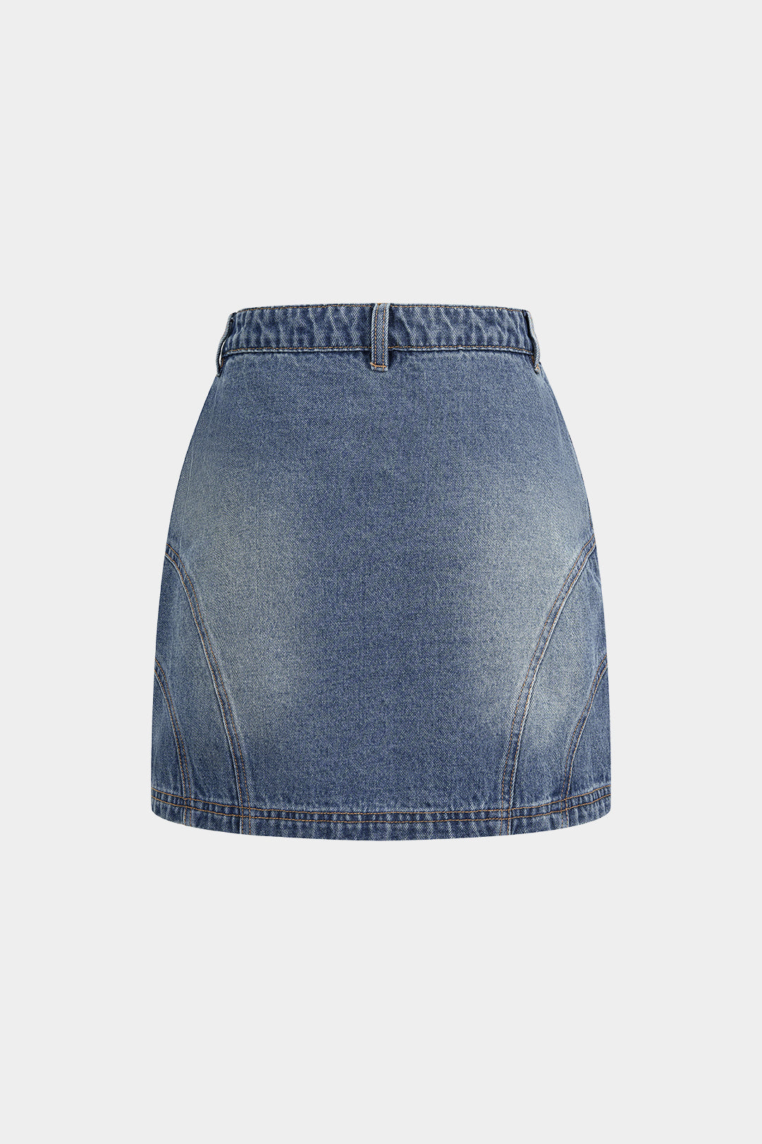 Denim Asymmetrical Seamdetail Button Skirt