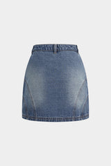 Denim Asymmetrical Seamdetail Button Skirt