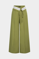 Contrast Linen Asymmetrical Tie-Up Straight Leg Pants