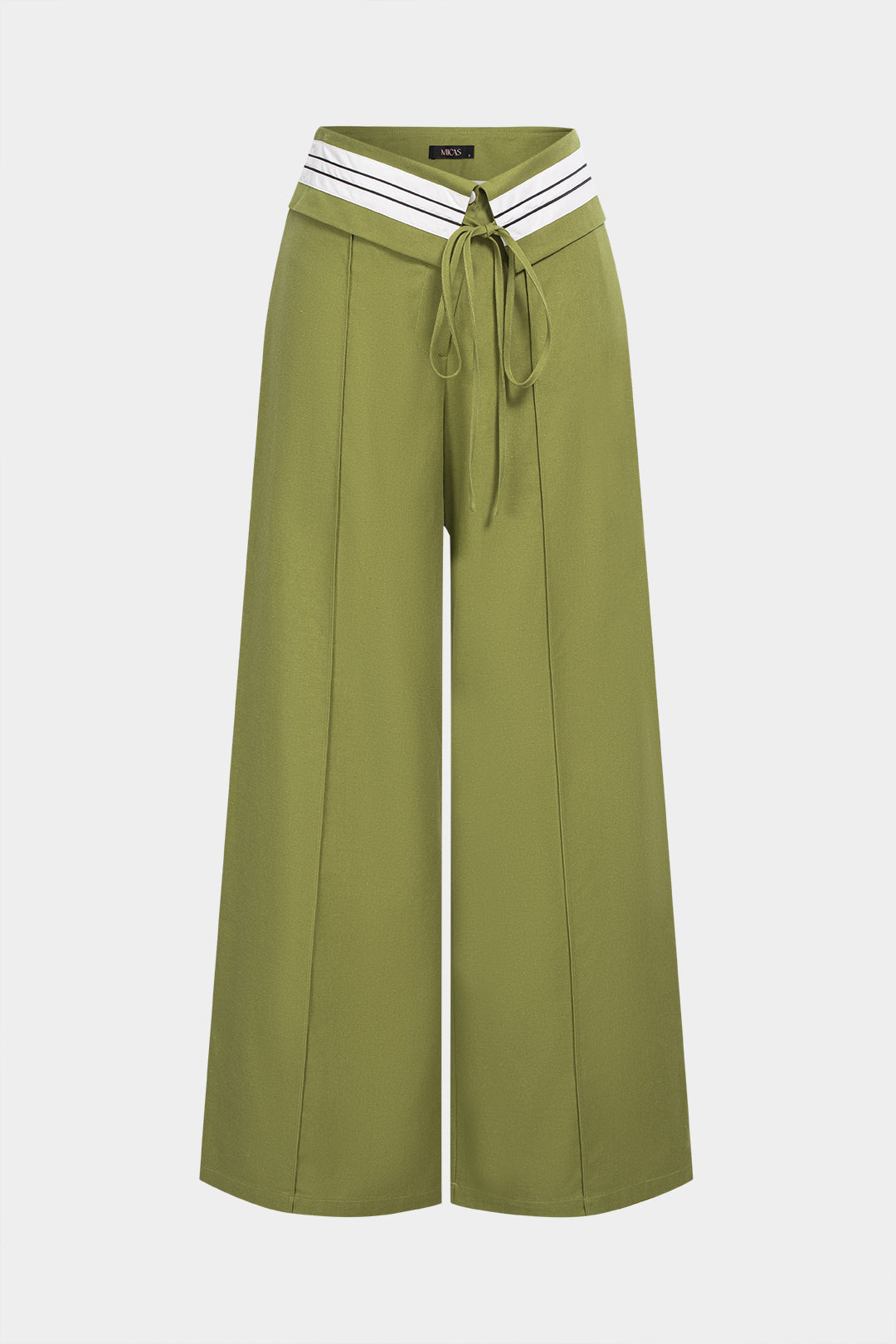Contrast Linen Asymmetrical Tie-Up Straight Leg Pants
