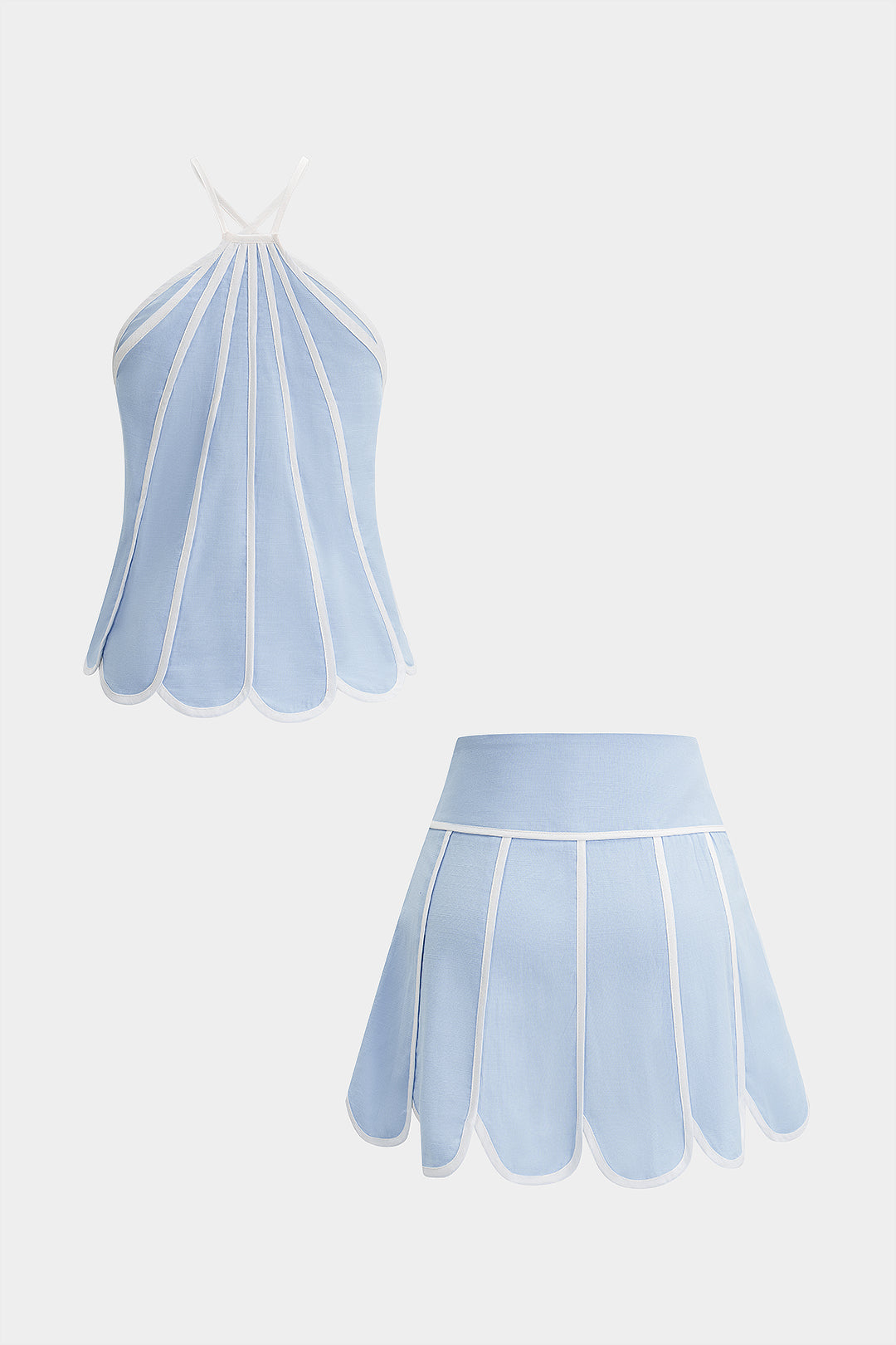 Contrast Binding Halter Neck Cami Top And Skirt Set