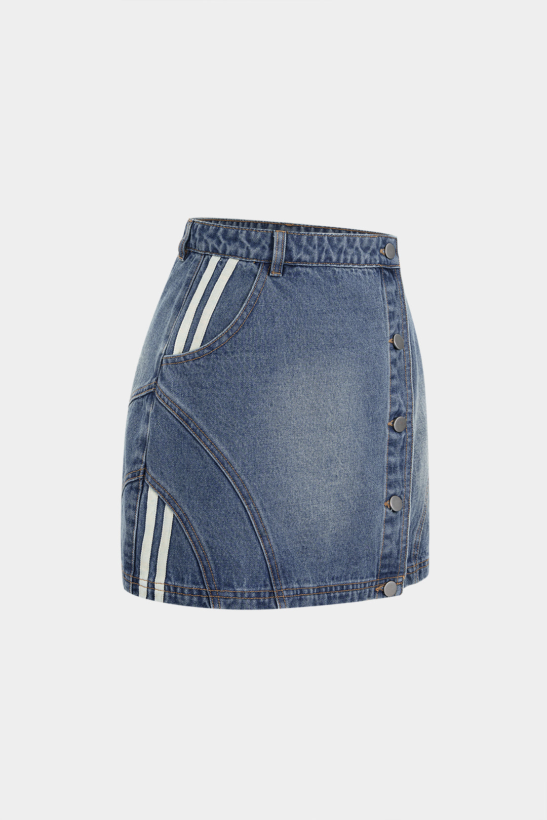 Denim Asymmetrical Seamdetail Button Skirt