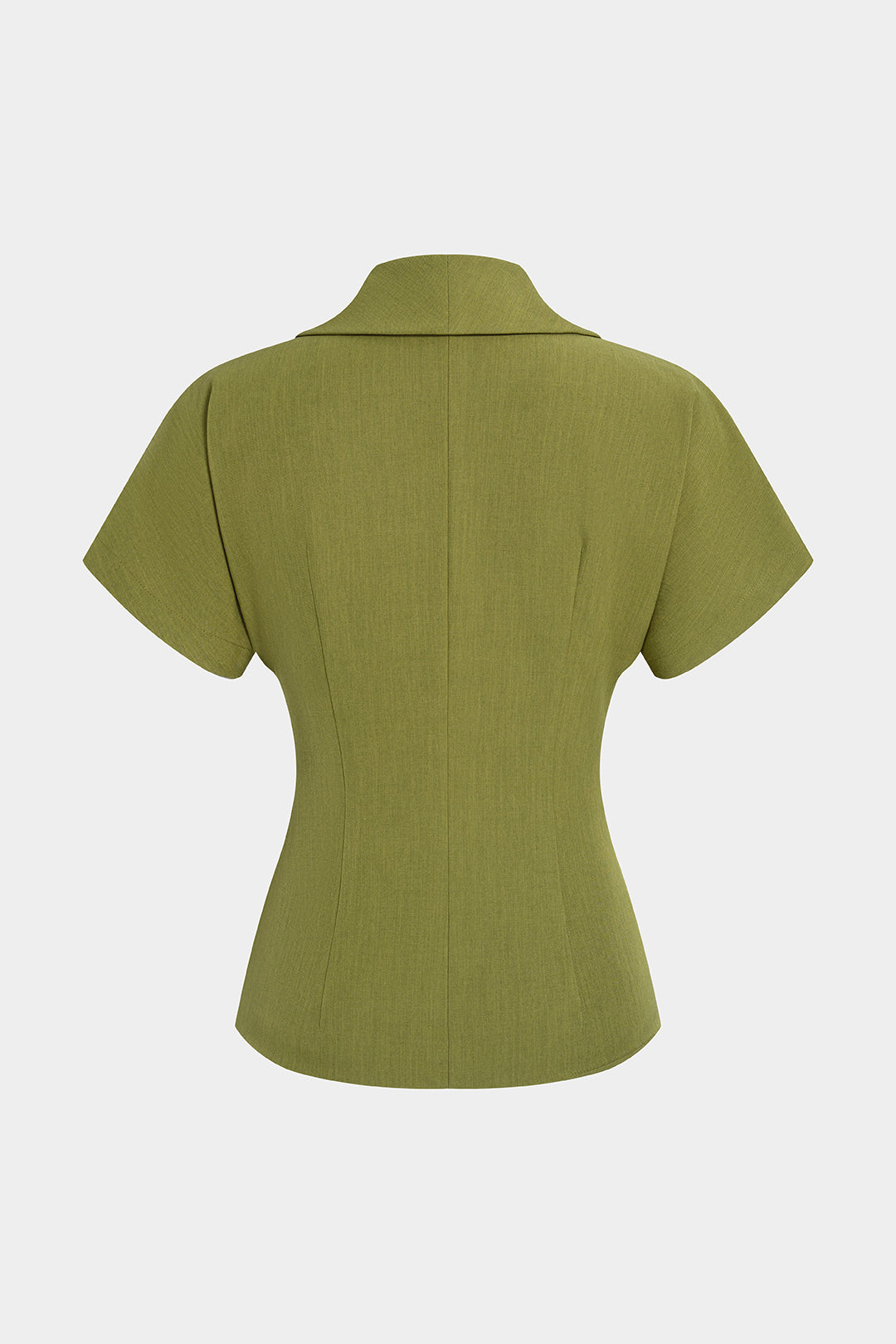 Asymmetrical Lapel Metallic Button Short-Sleeve Shirt