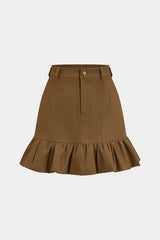 Denim High Waist Ruched Hem Skirt