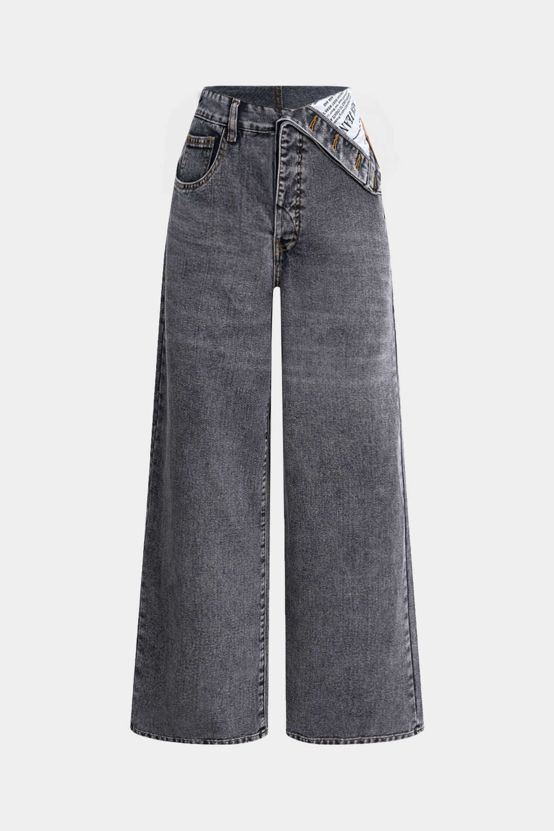 Denim Asymmetrical High Waist Straight Leg Jeans