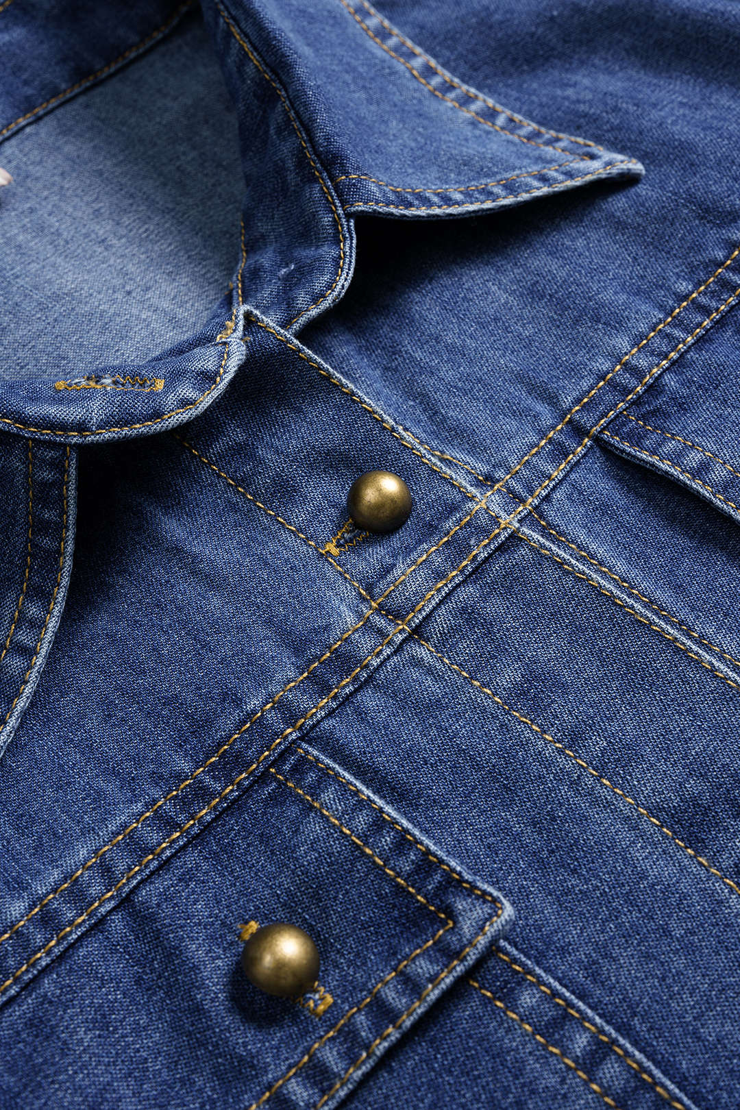 Denim Button Contrast Whipstitching Long Sleeve Shirt