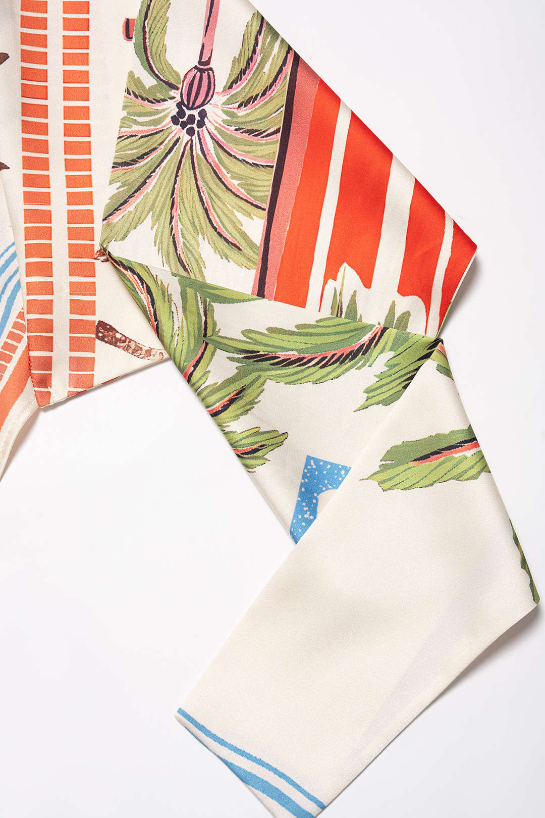 Coconut Palm Stripes Print Satin Strappy Tube Top