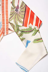 Coconut Palm Stripes Print Satin Strappy Tube Top