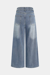 Denim Button Zipper Pocket Straight Leg Jeans