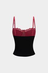 Contrast Lace Trim Backless Cami Top