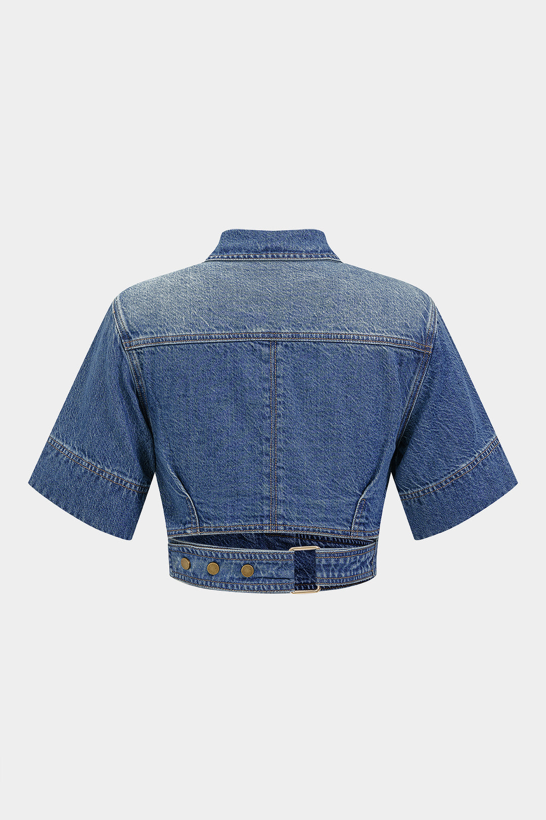 Denim Lapel Button Short Sleeve Cropped Shirt