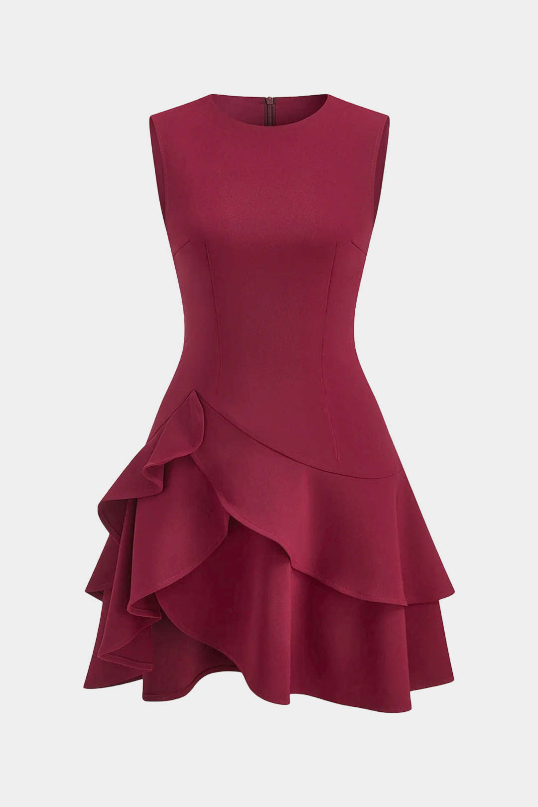 Asymmetrical Round Neck Ruffle Hem Sleeveless Mini Dress