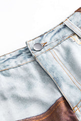 Abstract Print Ruched Button Pocket Skirt