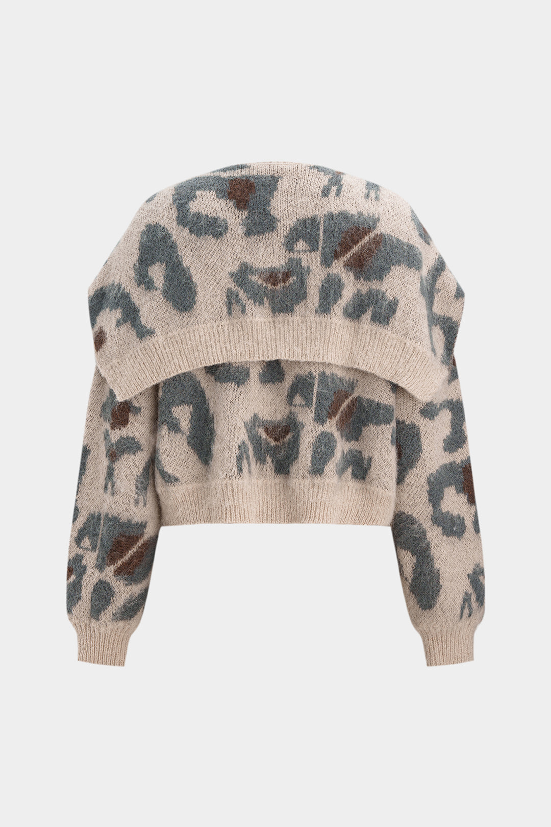 Contrast Abstract Print Knit Long-Sleeve Top With Shawl