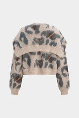 Contrast Abstract Print Knit Long-Sleeve Top With Shawl