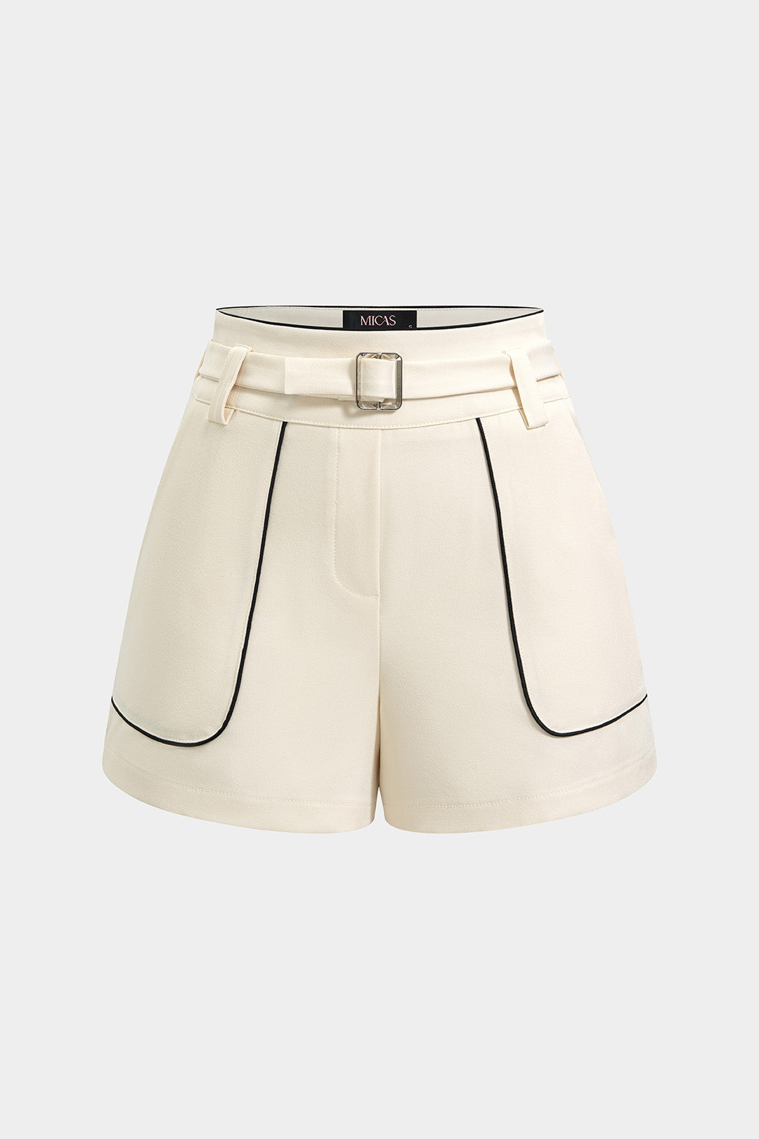Contrast Binding Belted Zipper Shorts