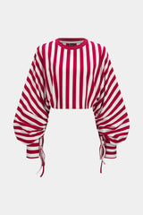 Contrast Stripes Print Tie-Up Long Sleeve Sweatshirt
