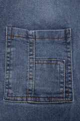 Denim Button Drawstring Pocket Short-Sleeve Jumpsuit