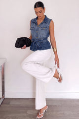 Denim Lapel Button Tie-Up Vest