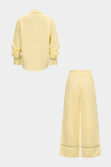 Contrast Stripes Print Lapel Long Sleeve Shirt And Pants Sets
