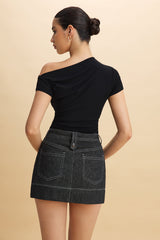 Denim Button Mini Skirt