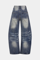 Denim Asymmetrical Ripped High Waist Wide Leg Jeans