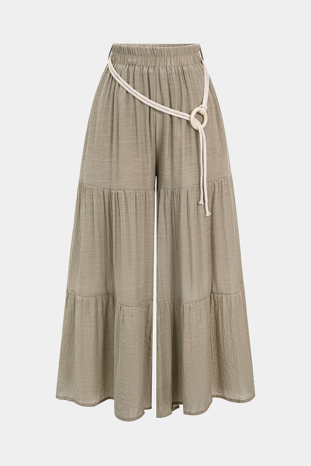 Belted Ruched High Waist Wide Leg Pants