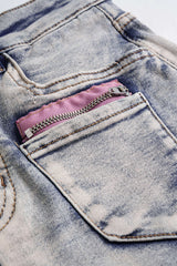 Denim Zipper Patchwork Washed Skirt