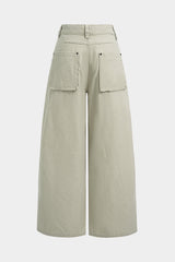 Denim Studded Rivet Ruched Wide Leg Jeans