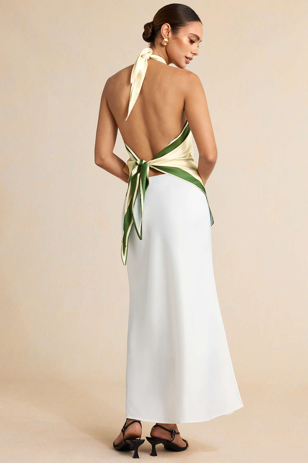 Contrast Floral Print Satin Halter Neck Tie-Up Backless Tank Top