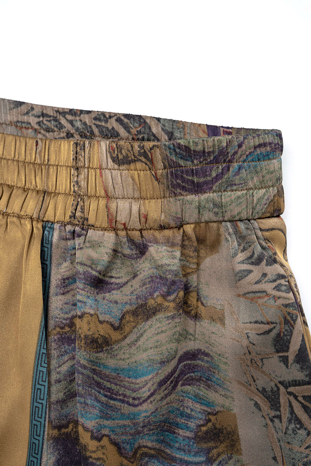 Abstract Print Satin Shirred Waistband Wide Leg Pants