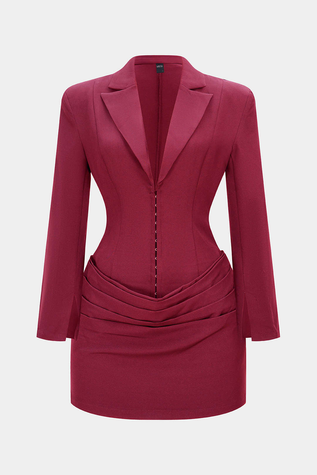 Deep V-Neck Waist-Cinching Ruched Long Sleeve Mini Dress