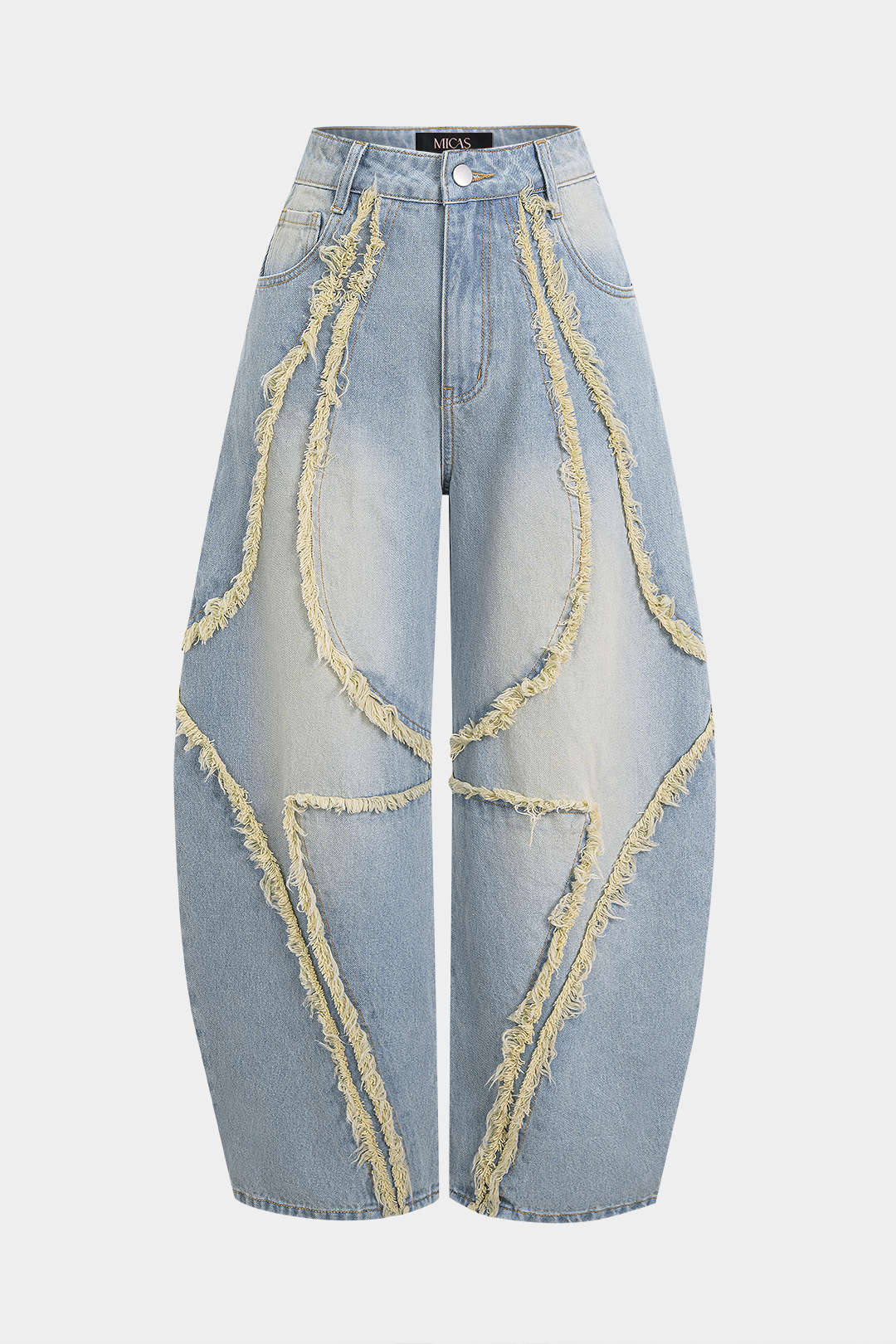 Denim Frayed Pocket Barrel Jeans