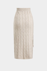 Cable Knit Fringe Long-Sleeve Top And Skirt Set