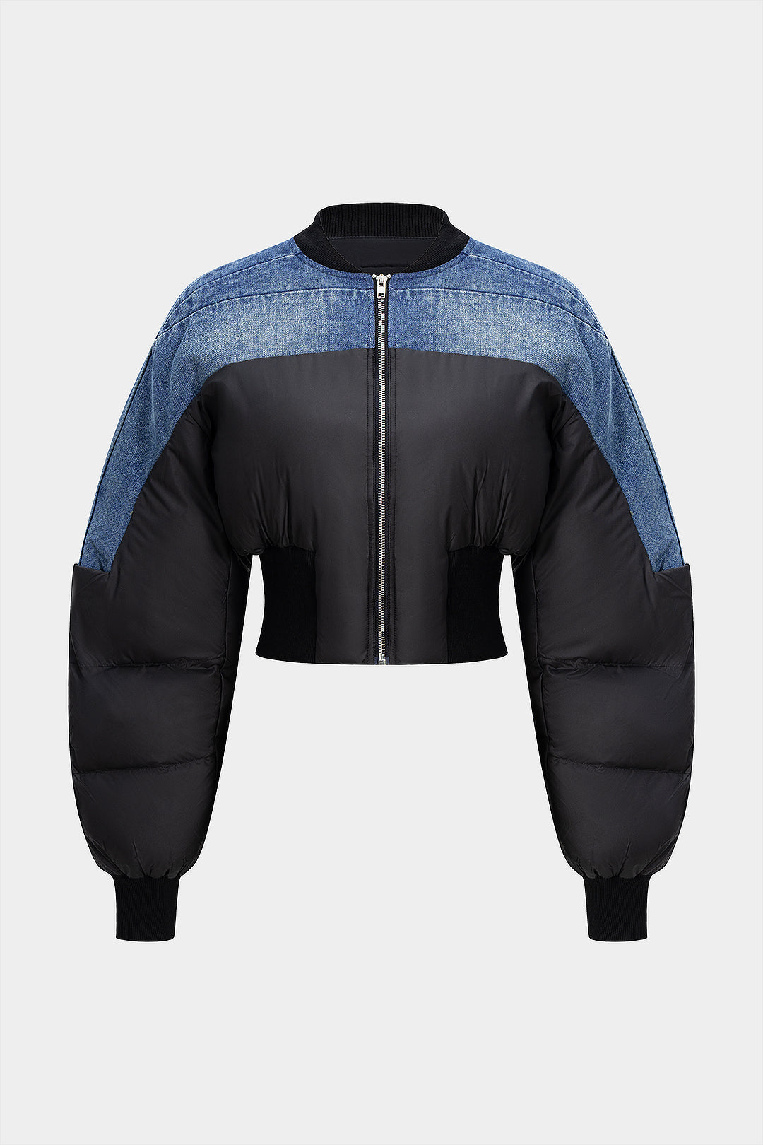 Demin Patchwork Zipper Puffer