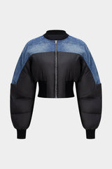 Demin Patchwork Zipper Puffer