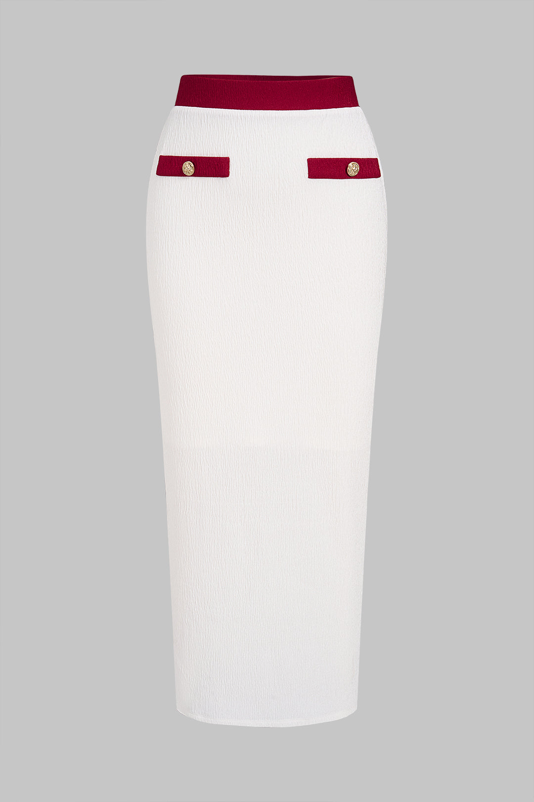 Contrast Textured Button Skirt