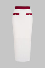 Contrast Textured Button Skirt