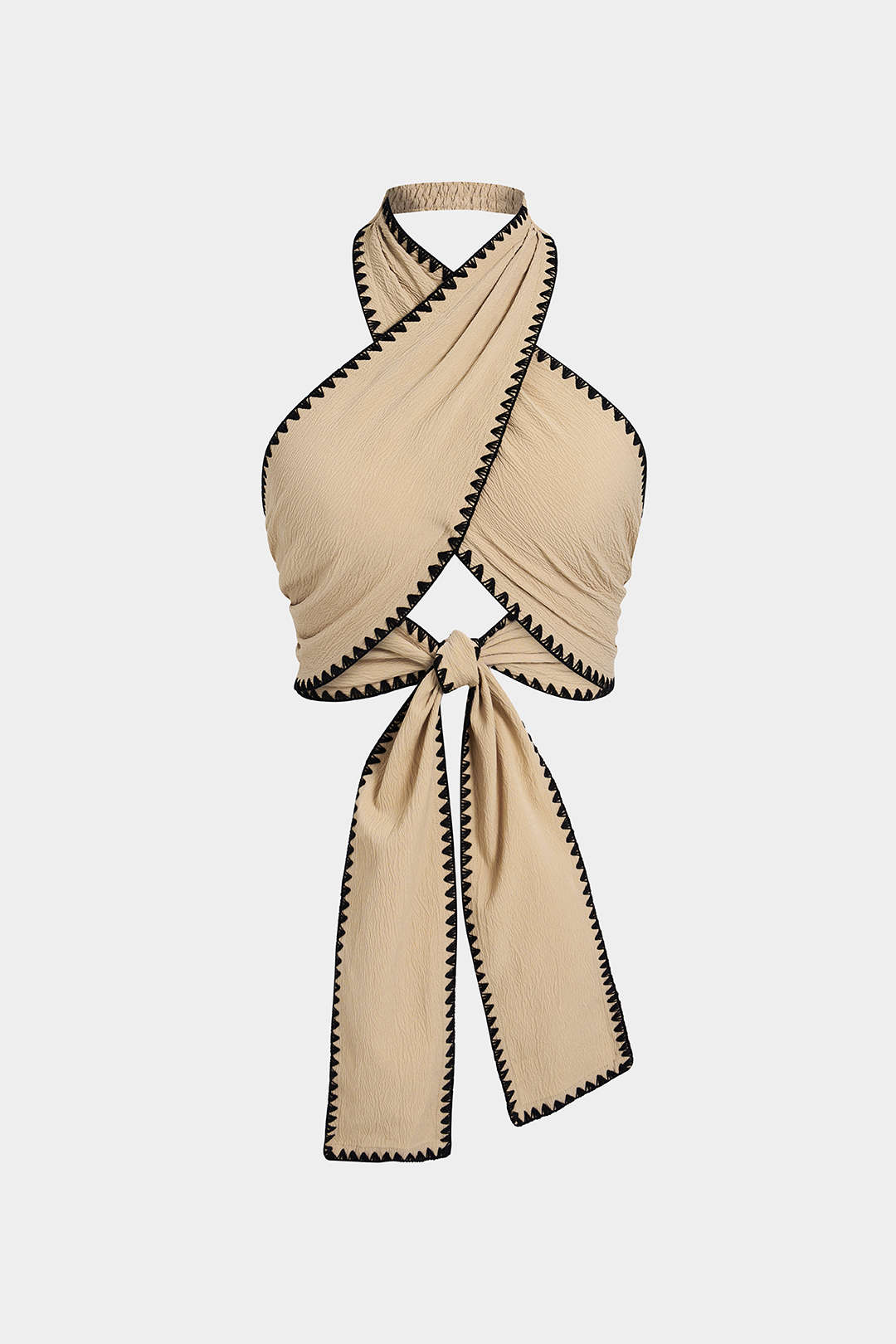 Contrast Binding Crossed Tie-Up Backless Tank Top