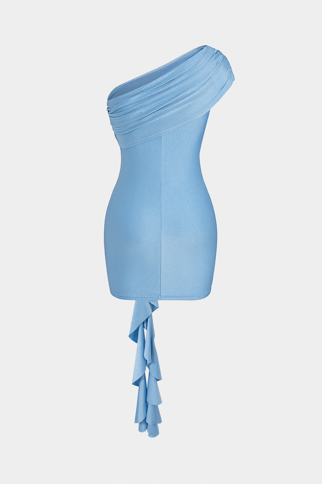 3D Flower Decor Ruffle Ruched One Shoulder Asymmetrical Mini Dress