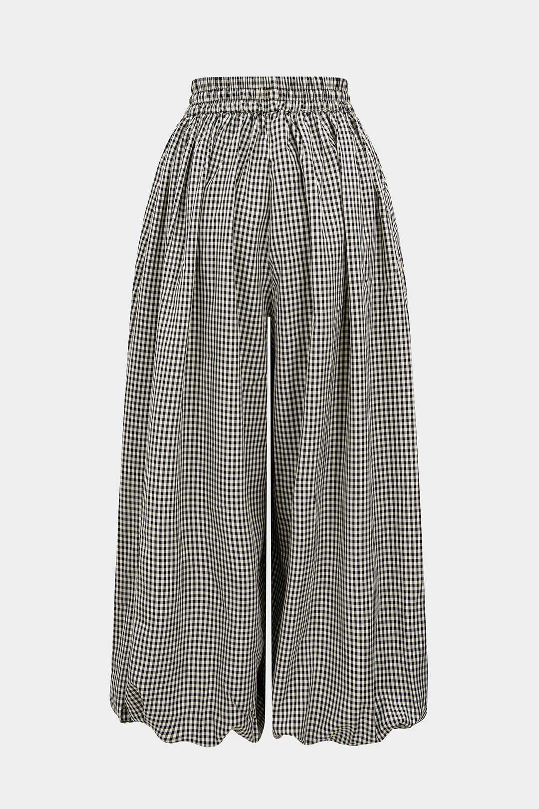 Checkered Print Tie-Up Lantern Trousers