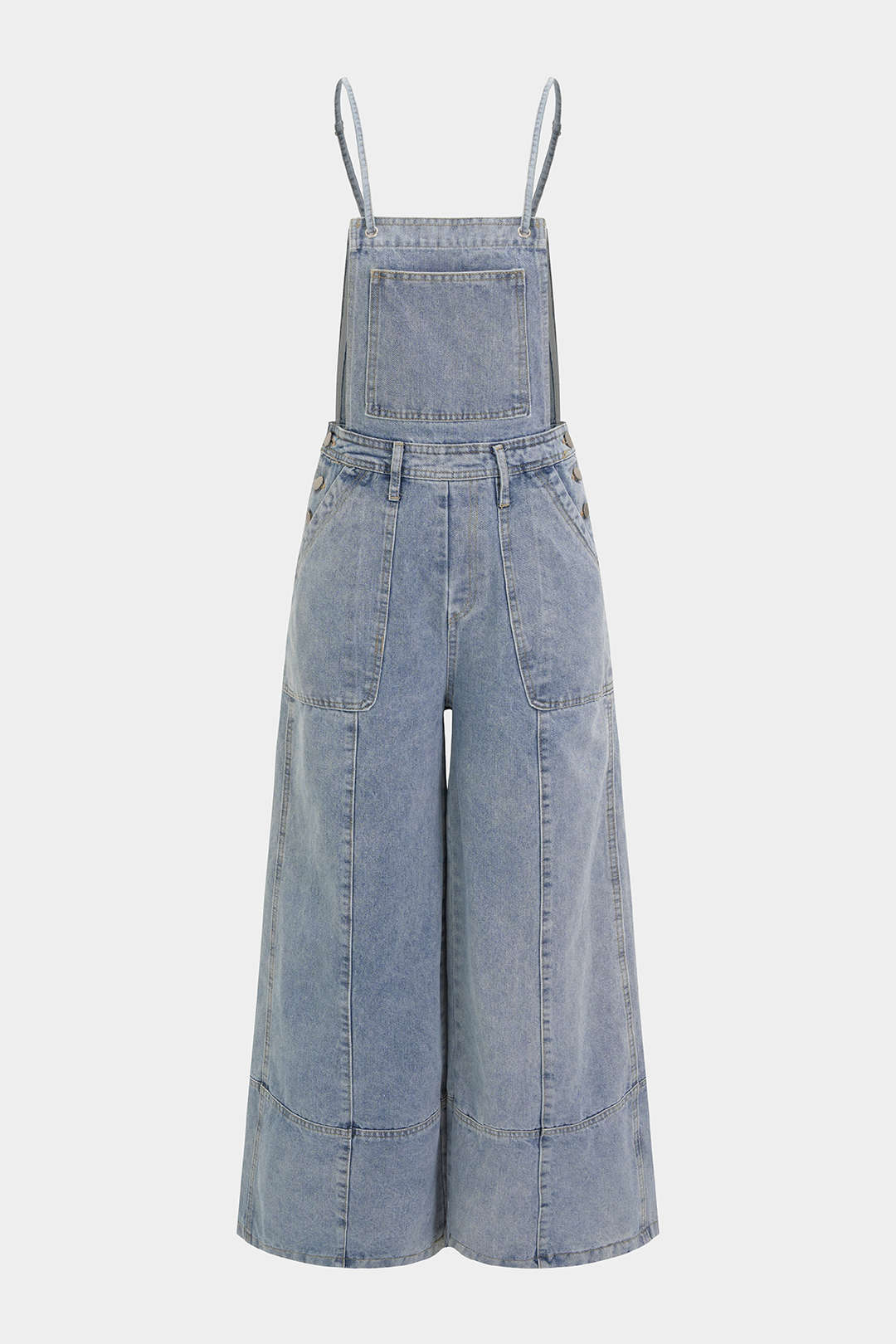 Denim Pocket Slip Sleeveless Wide Leg Jumpsuit